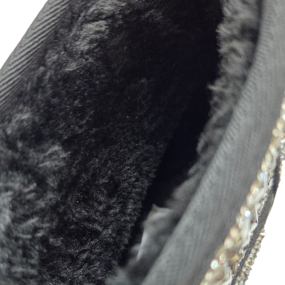 ROUGE Faux Fur Lined Studded Rhinestone Platform Ankle Boots Size 8 Black Silver - Picture 15 of 16